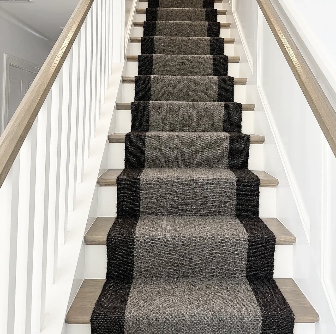 Mid grey & black, wide border handwoven goat hair stair runner
