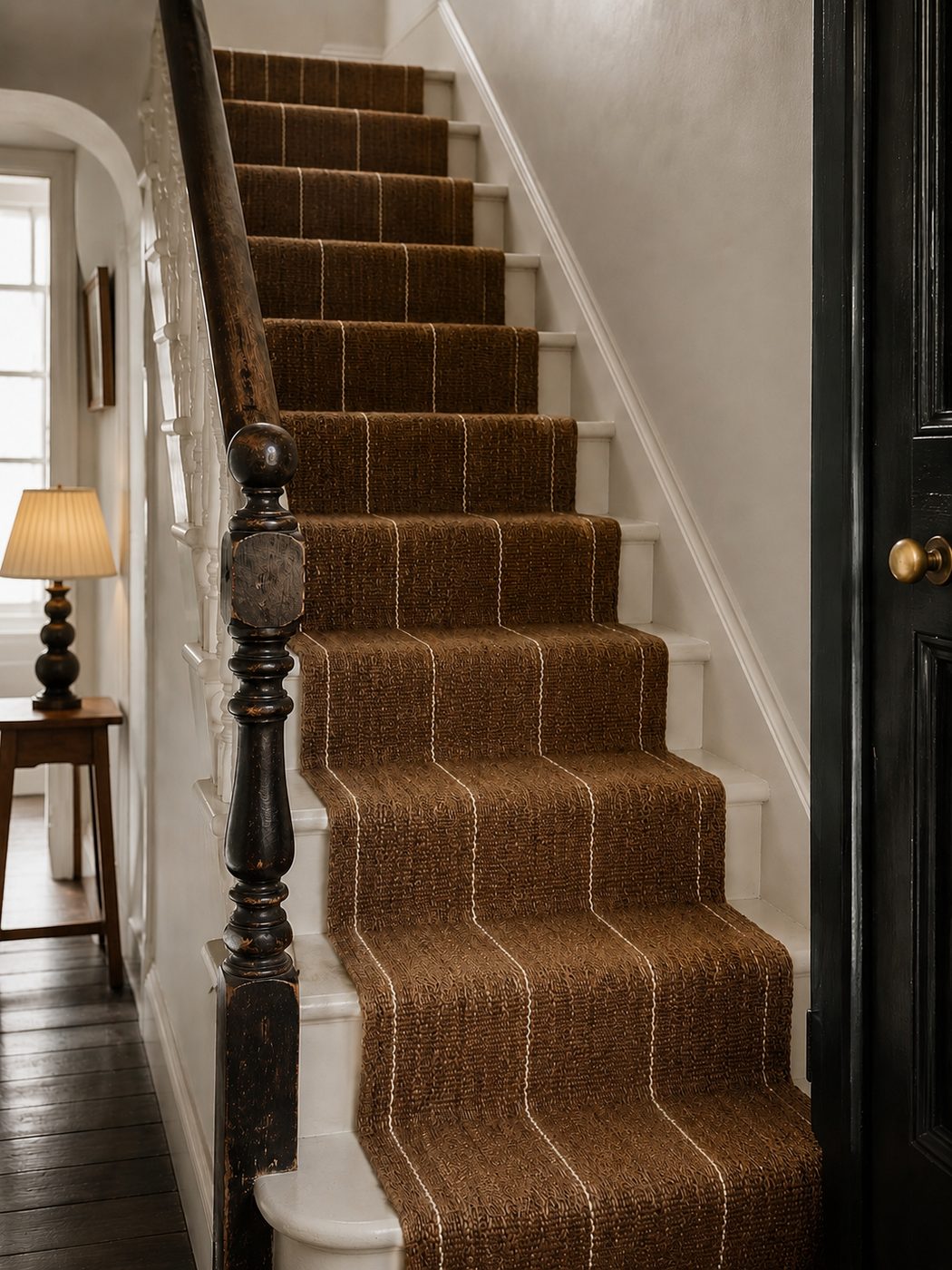 Brown, fine cream pinstripe